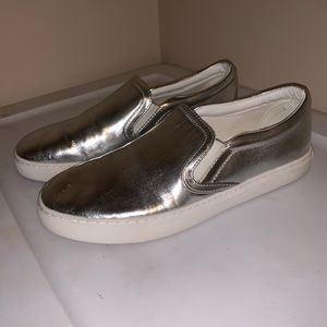 sam edelman metallic silver slip on sneakers